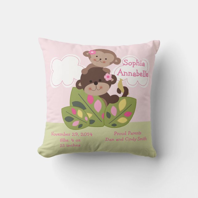 Cojín Decorativo "Hermanas Chicas de monos" personalizadas Keepsake (Anverso)