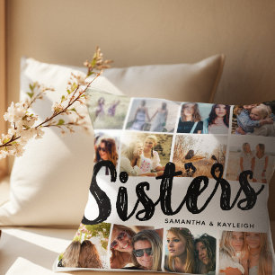 Cojín Decorativo HERMANAS, Collage de Fotos y Nombres Hermanas
