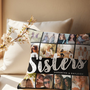 Cojín Decorativo HERMANAS, Collage de Fotos y Nombres Hermanos