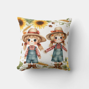 Cojín Decorativo Hermanas Espantapájaros Otoñales de la Granja Acog
