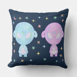 Cojín Decorativo Hermanas Gemelas Alien Pasel   Arte Kawaii Cósmico