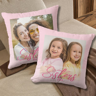 Cojín Decorativo Hermanas Lindas Entonces Y Ahora 2 Foto Rosa Claro