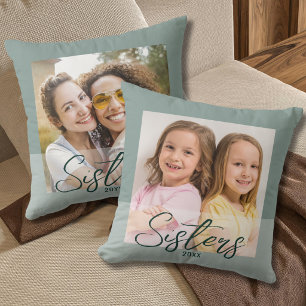 Cojín Decorativo Hermanas Lindas Entonces Y Ahora 2 Foto Verde Sage