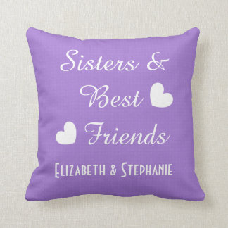 Cojín Decorativo Hermanas y mejores amigos púrpuras 2 corazones