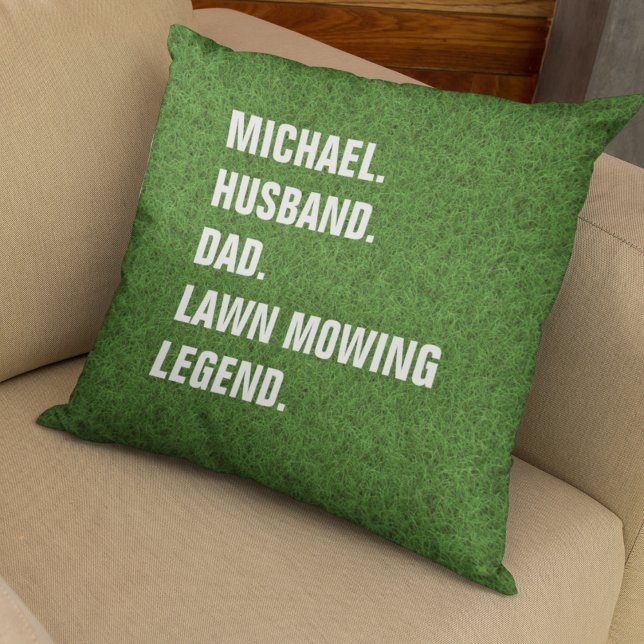 Cojín Decorativo Hermano Personalizado Papá Lawn Mowing Legend (Replace name to personalize.  All text editable, change any words as required)