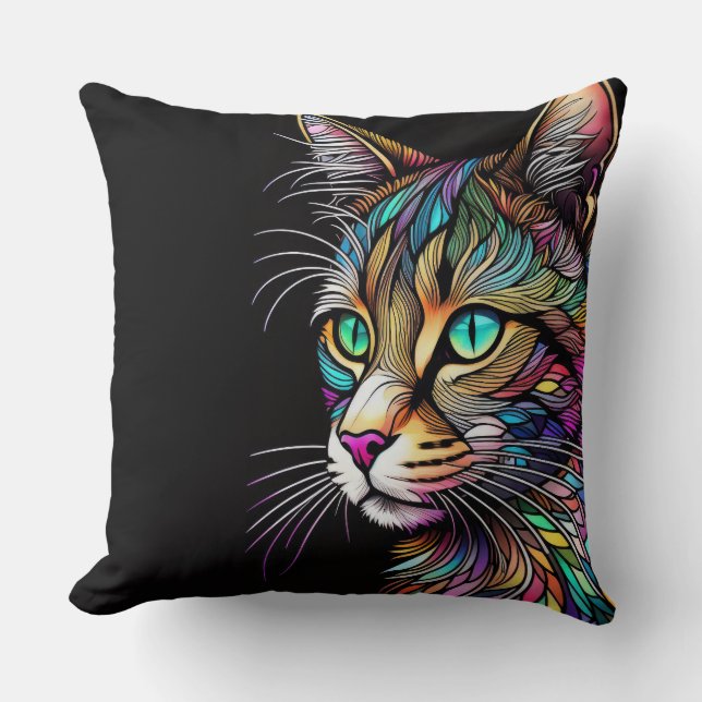 Cojín Decorativo Hermosa acuarela Gato de vidrio manchado (Anverso)