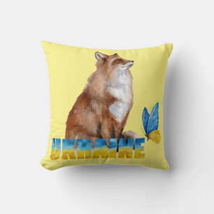 Cojín Decorativo Hermosa acuarela Ucrania Fox y Mariposa