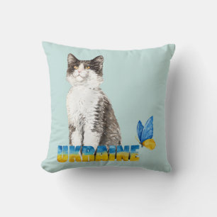 Cojín Decorativo Hermosa acuarela Ucrania gato y mariposa
