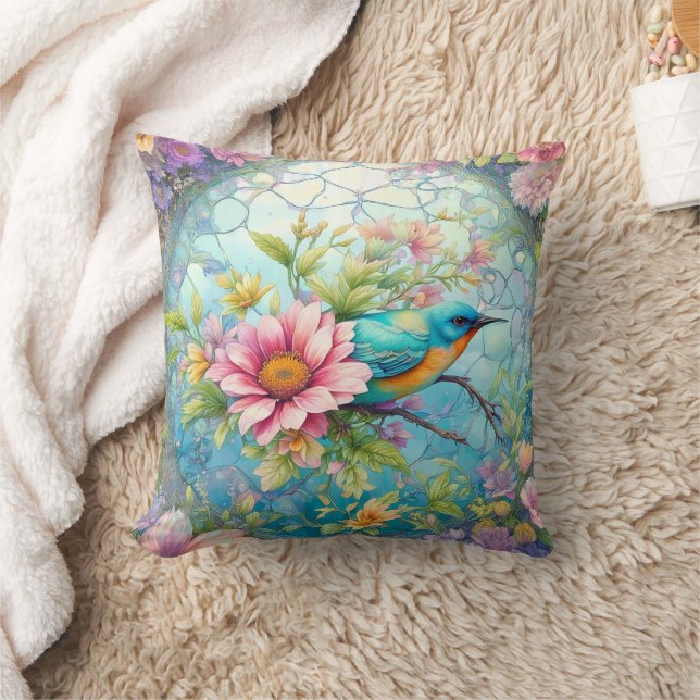 Cojín Decorativo Hermosa Ave Entre Flores (Manta)