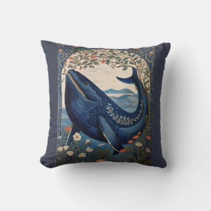 Cojín Decorativo Hermosa ballena azul William Morris inspirada