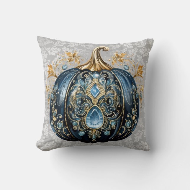 Cojín Decorativo Hermosa calabaza azul y dorada (Anverso)