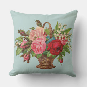 Cojín Decorativo hermosa cesta de flores victorianas impresa