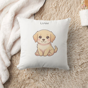 Cojín Decorativo Hermosa Chibi Golden Retriever con Nombre Personal