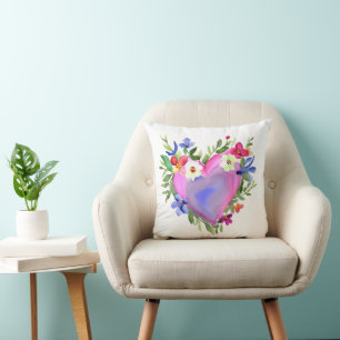 Cojín Decorativo Hermosa corona floral arte de acuarela