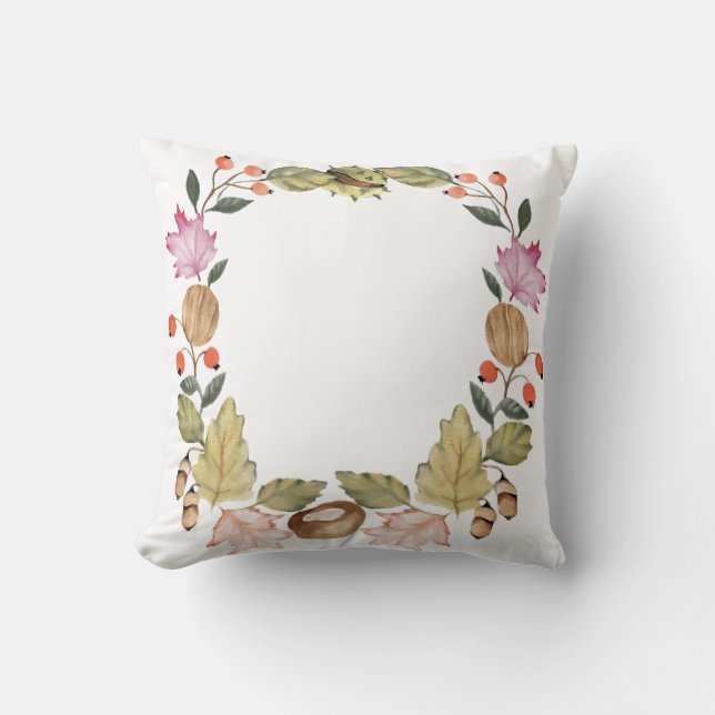 Cojín Decorativo Hermosa cortina de hojas de otoño de acuarela (Anverso)