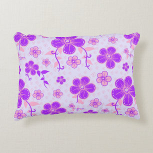 Cojín Decorativo Hermosa estampa floral púrpura y rosa sobre lavand