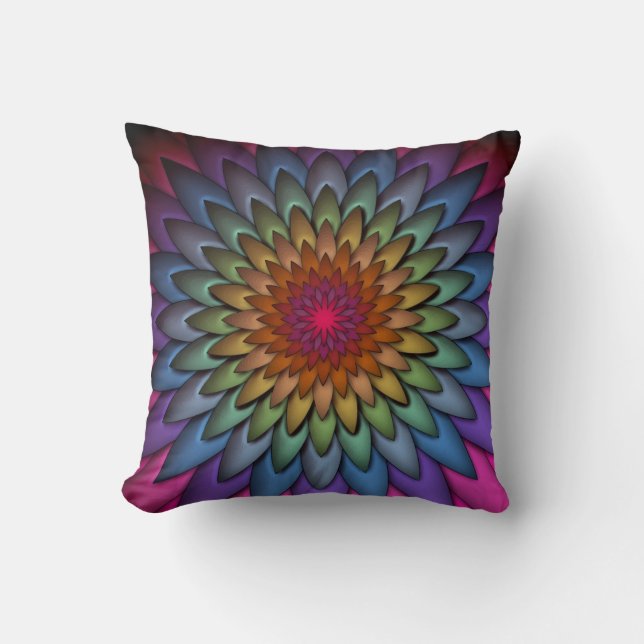 Cojín Decorativo Hermosa Flor de Arcoíris Brillante (Anverso)