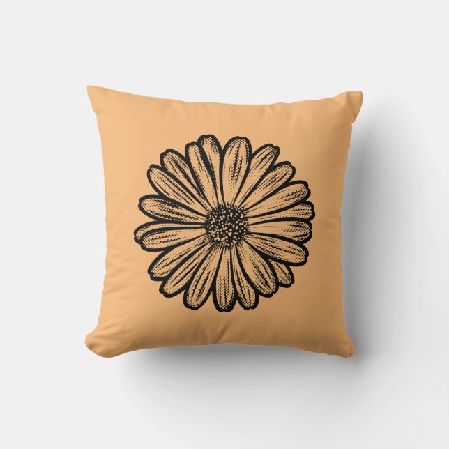 Cojín Decorativo Hermosa flor de margarita, Ilustracion de semitono (Anverso)