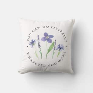 Cojín Decorativo Hermosa Flor Silvestre de Acuarela Púrpura y Lavan