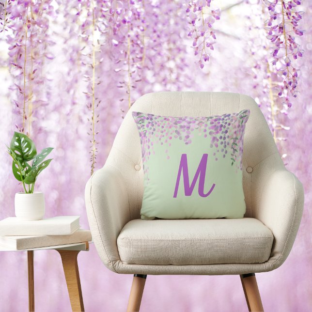 Cojín Decorativo Hermosa glicinia abstracta púrpura en verde menta (Subido por el creador)