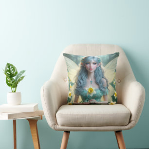 Cojín Decorativo Hermosa hada de marzo en Daffodils
