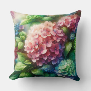 Cojín Decorativo Hermosa Hortensia Rosa y Verde