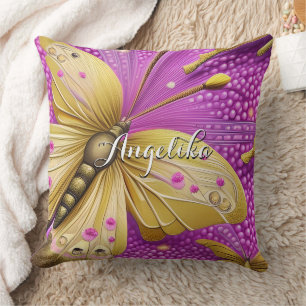 Cojín Decorativo Hermosa Mariposa de Oro Personalizada
