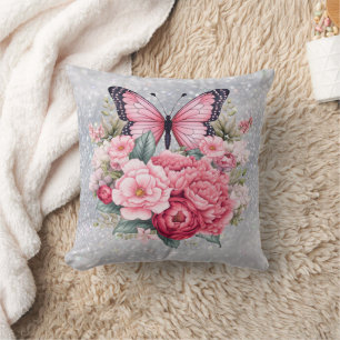 Cojín Decorativo Hermosa Mariposa Y Flores