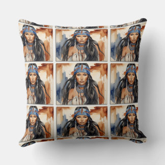 Cojín Decorativo Hermosa mujer nativa norteamericana