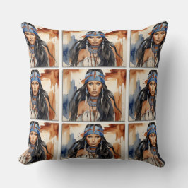Cojín Decorativo Hermosa mujer nativa norteamericana