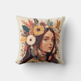 Cojín Decorativo Hermosa mujer nativa norteamericana pintada