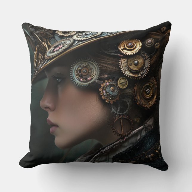 Cojín Decorativo Hermosa mujer Steampunk (Anverso)