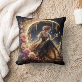 Cojín Decorativo Hermosa mujer Steampunk en la luna