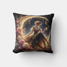 Cojín Decorativo Hermosa mujer Steampunk en la luna