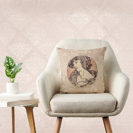 Cojín Decorativo Hermosa mujer vintage con perlas falsas y encaje