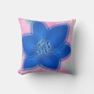 Cojín Decorativo Hermosa Neon Blue Lily Flor Pillow Cushion