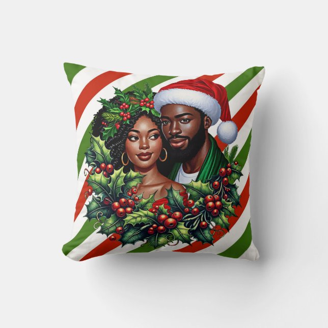 Cojín Decorativo Hermosa pareja negra Holly navidades escribieron a (Anverso)