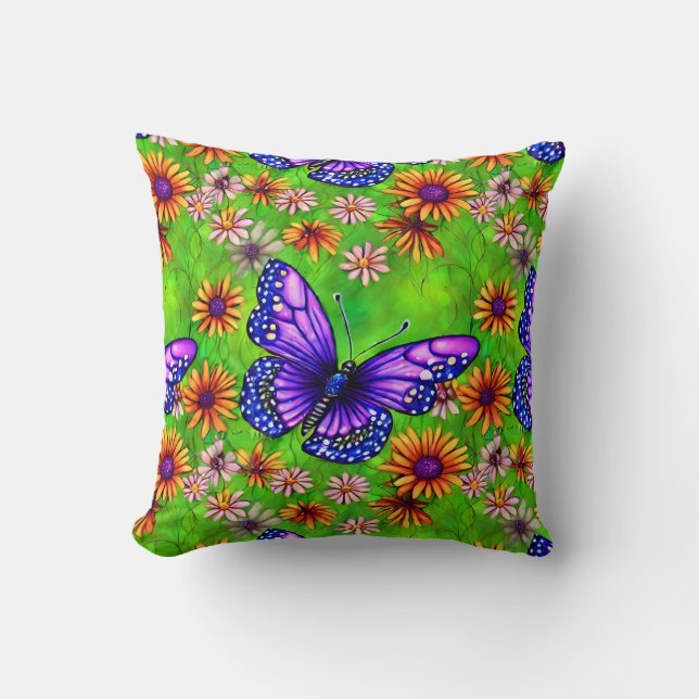 Cojín Decorativo Hermosa pradera de mariposa morada (Anverso)