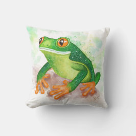 Cojín Decorativo Hermosa Rana Verde Brillante