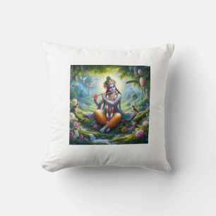 Cojín Decorativo Hermosa representación de Lord Krishna tocando fla