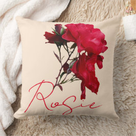 Cojín Decorativo Hermosa rosa roja, nombre Rosie personalizable bon