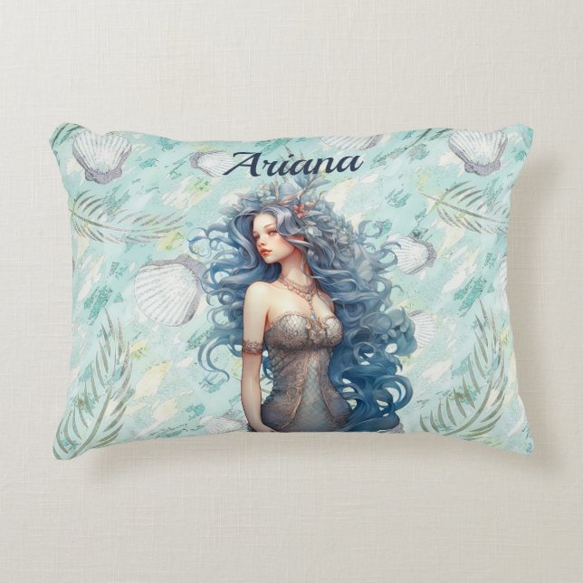 Cojín Decorativo Hermosa sirena azul-haitiana (Anverso)