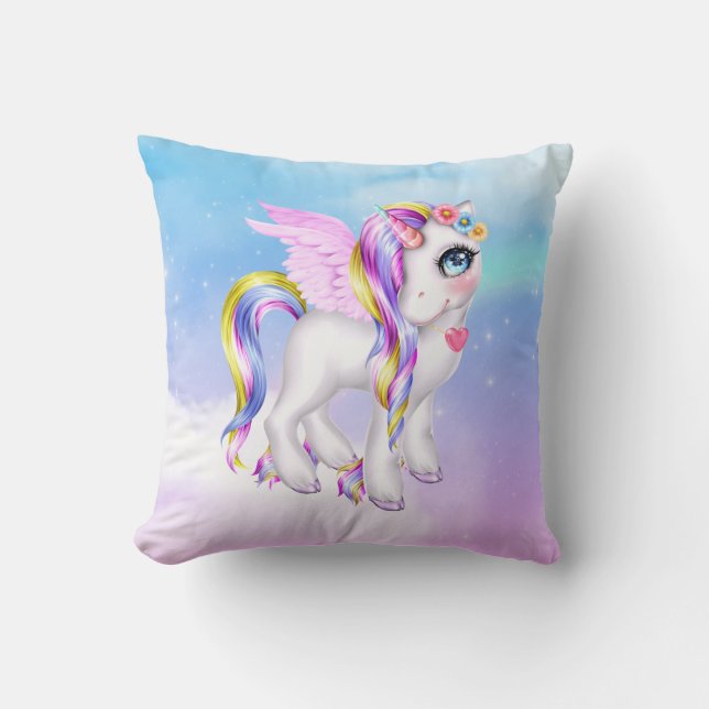 Cojín Decorativo Hermosa unicornio con arcoiris (Anverso)