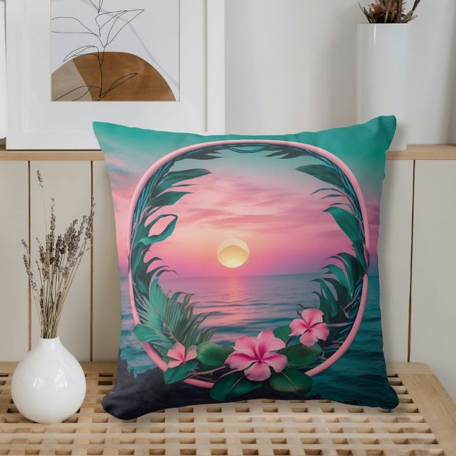 Cojín Decorativo Hermosa Wreath rosa-Verde azulada de flores tropic (Subido por el creador)