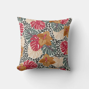 Cojín Decorativo Hermosa y elegante huella tropical en el leopardo