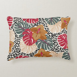 Cojín Decorativo Hermosa y elegante huella tropical en el leopardo