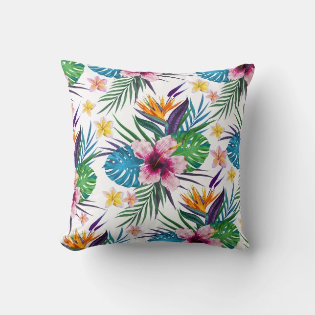 Cojín Decorativo Hermosas acuarelas de pintura floral tropical (Anverso)