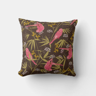 Cojín Decorativo Hermosas aves de loro dibujadas a mano en el bosqu