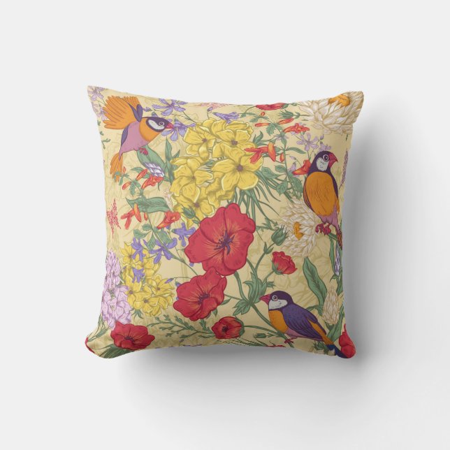 Cojín Decorativo Hermosas aves y jardines (Anverso)