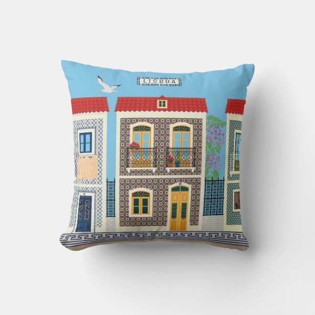 Cojín Decorativo Hermosas casas portuguesas con azulejos o azulejos (Anverso)